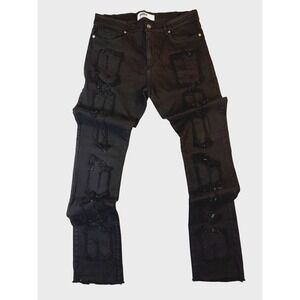 Golden Jeans Mens 34 Black Distressed Cut/Sew Los Angeles USA Frayed Streetwear
